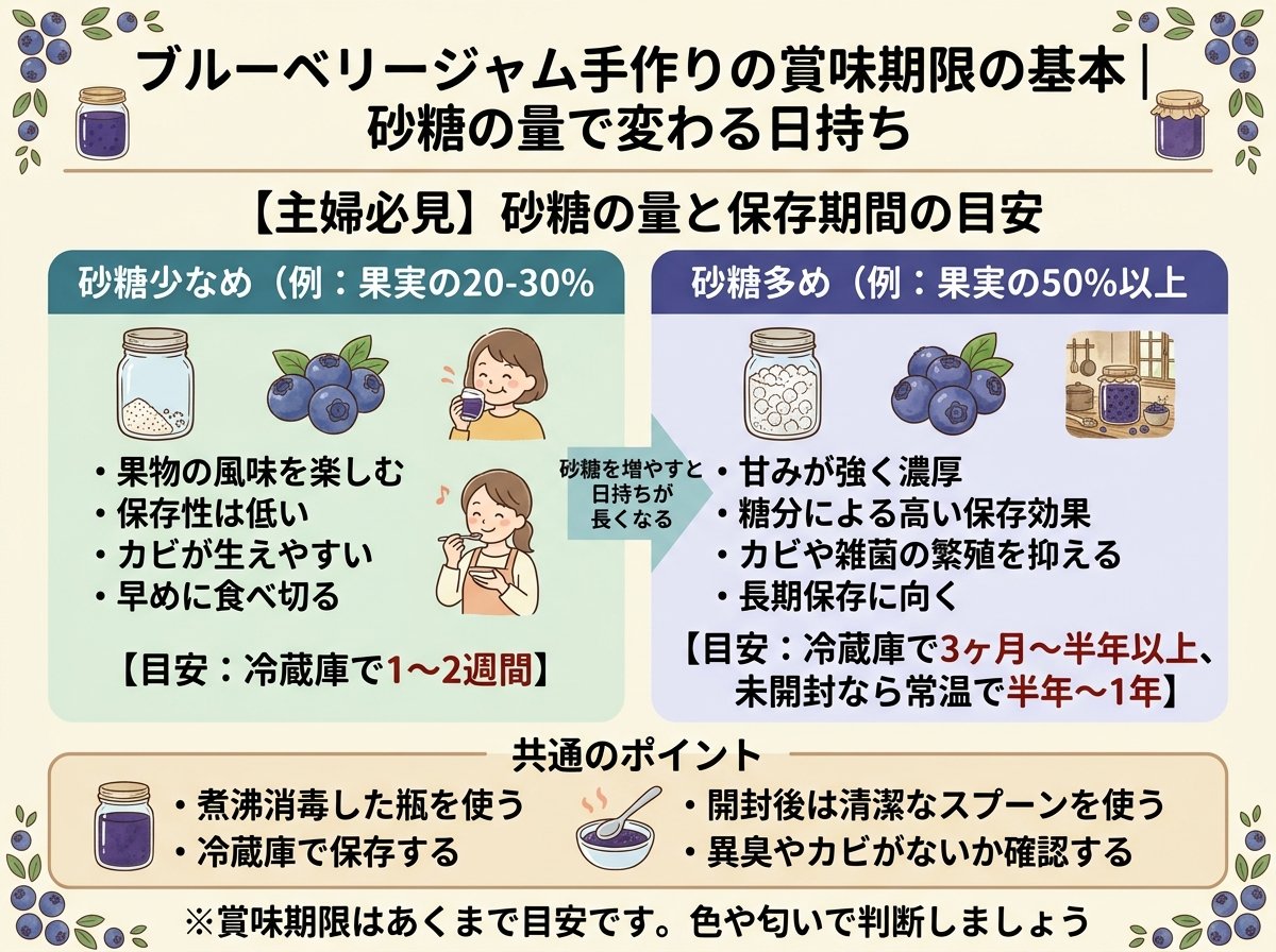 ブルーベリージャム手作りの賞味期限の基本|砂糖の量で変わる日持ち