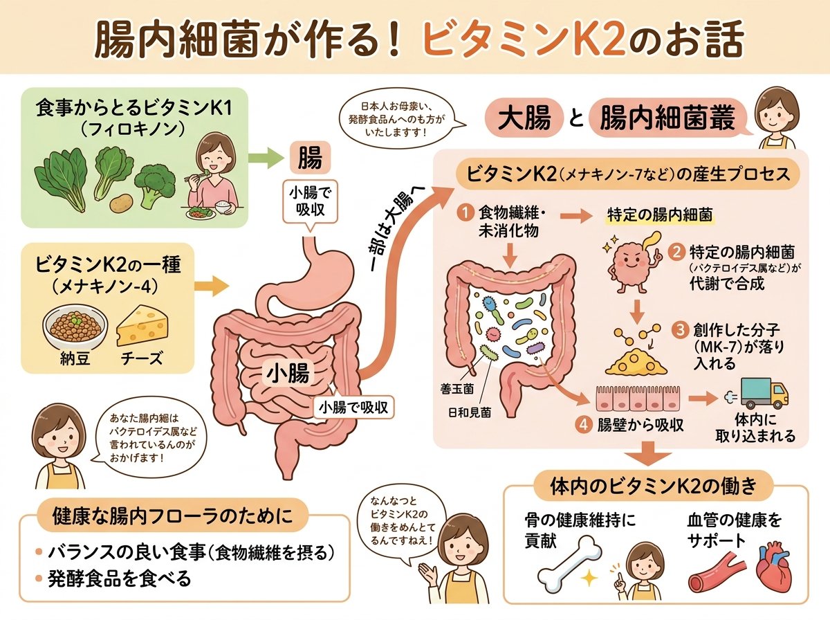 腸内細菌叢によるビタミンK2の産生メカニズム