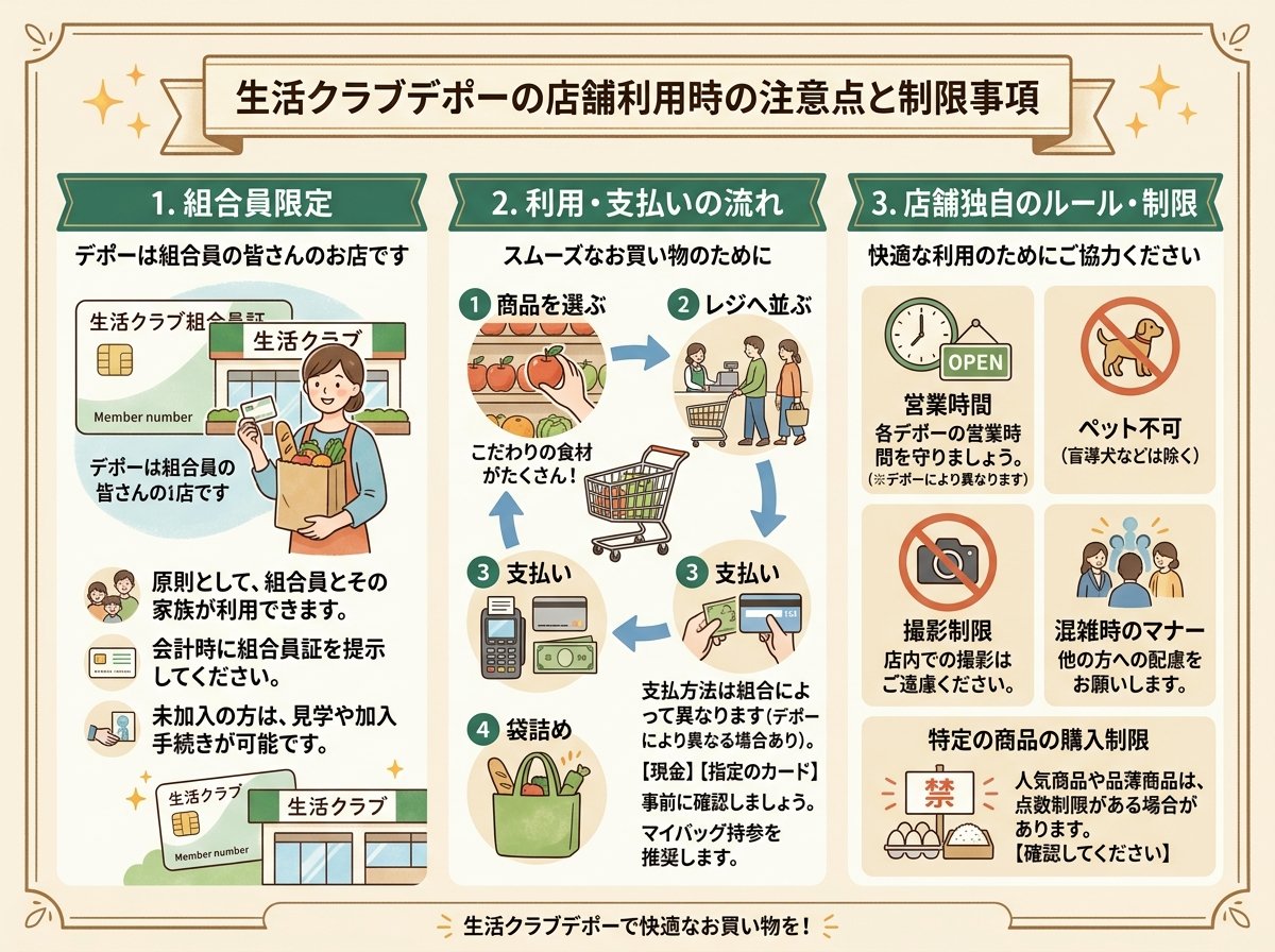 生活クラブデポーの店舗利用時の注意点と制限事項