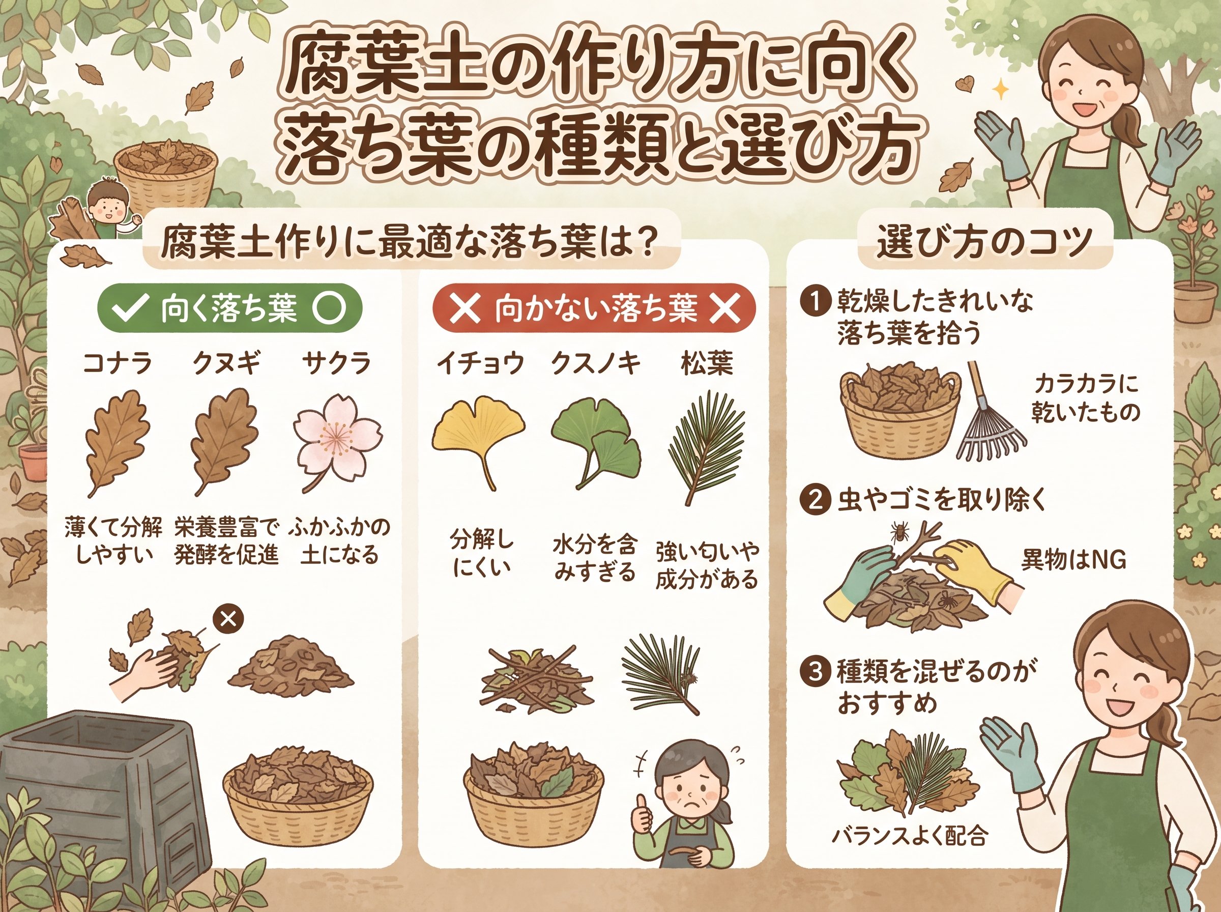 腐葉土の作り方に向く落ち葉の種類と選び方