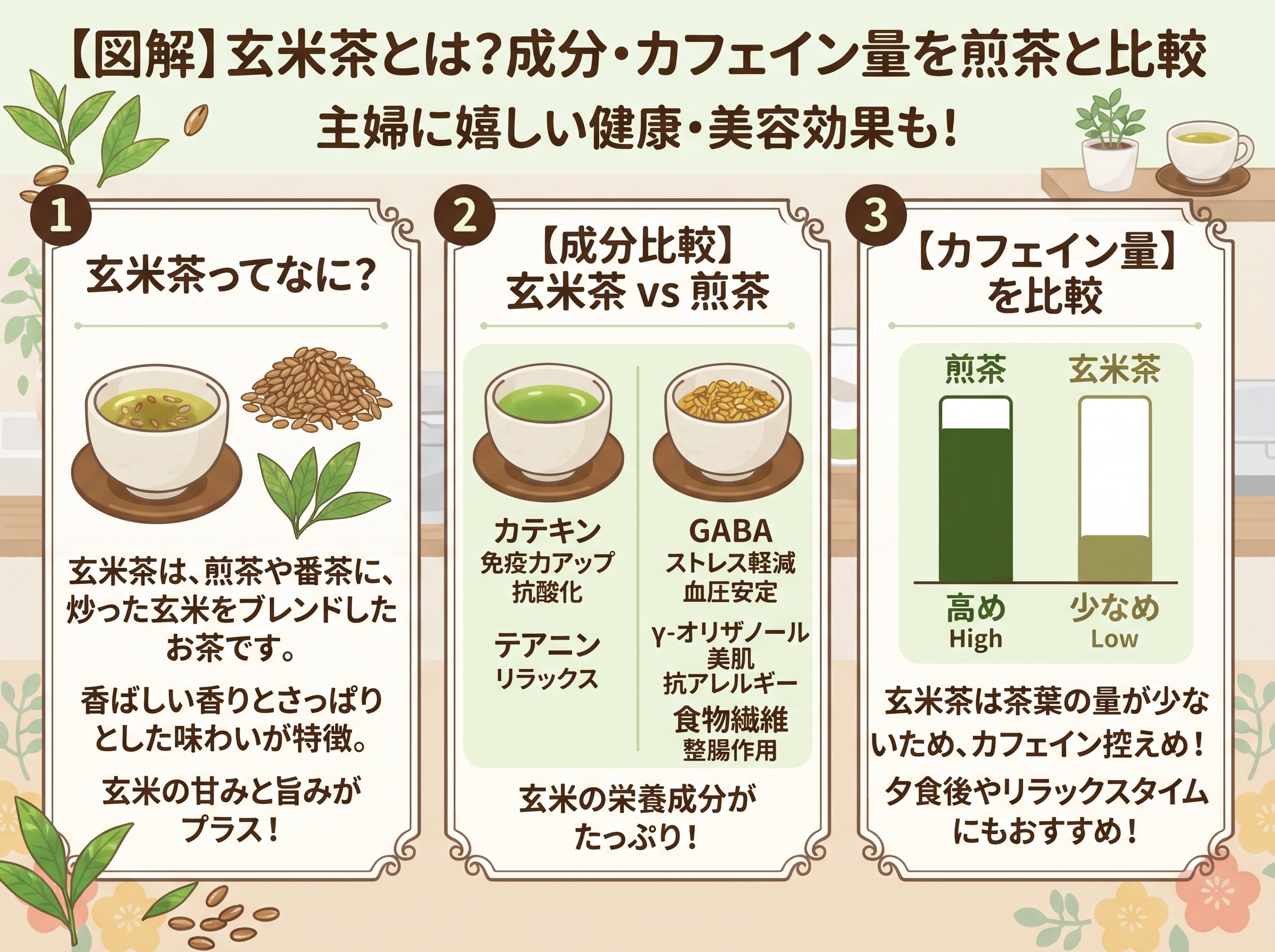 玄米茶とは?成分・カフェイン量を煎茶と比較