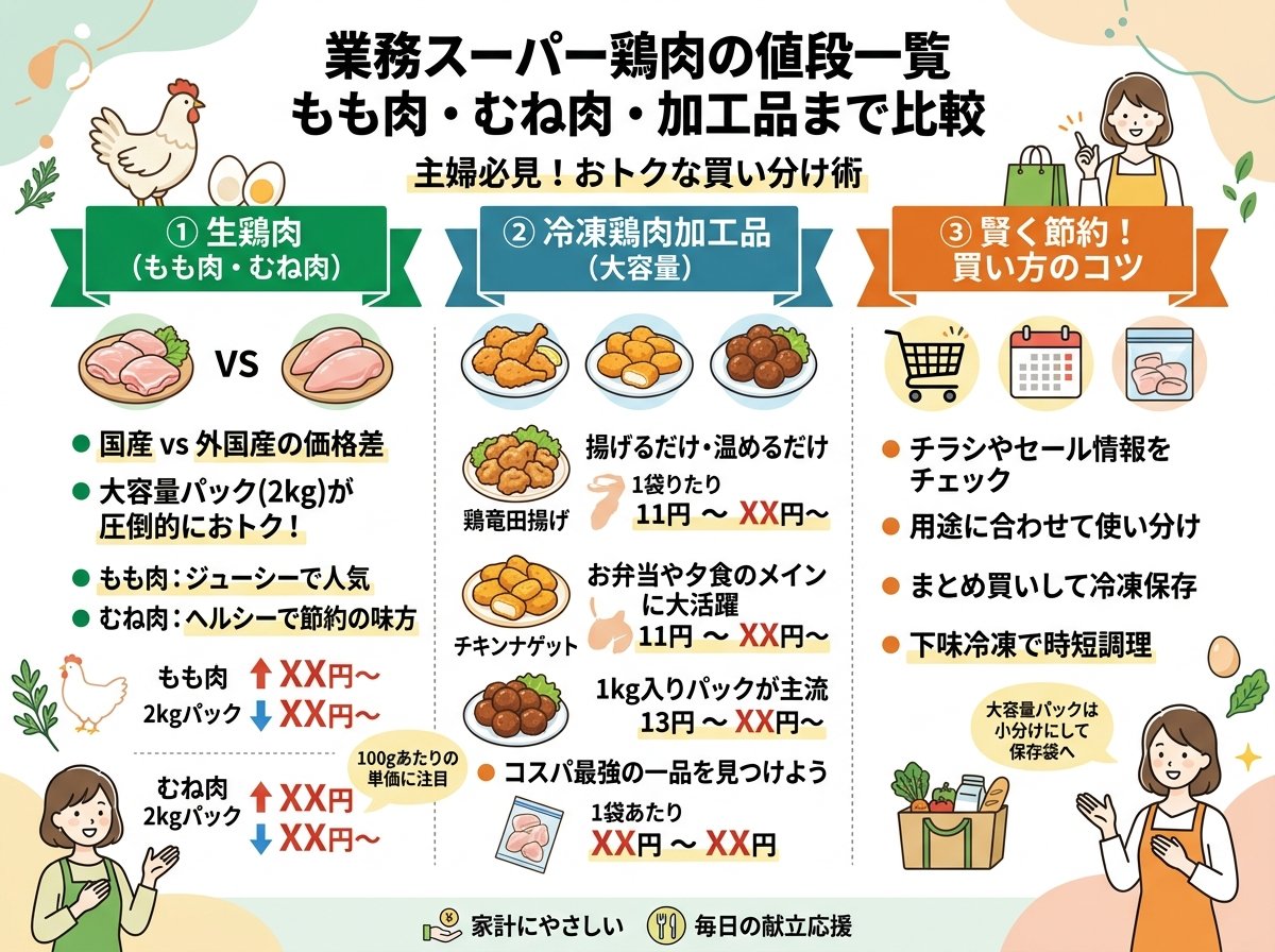 業務スーパー鶏肉の値段一覧|もも肉・むね肉・加工品まで比較