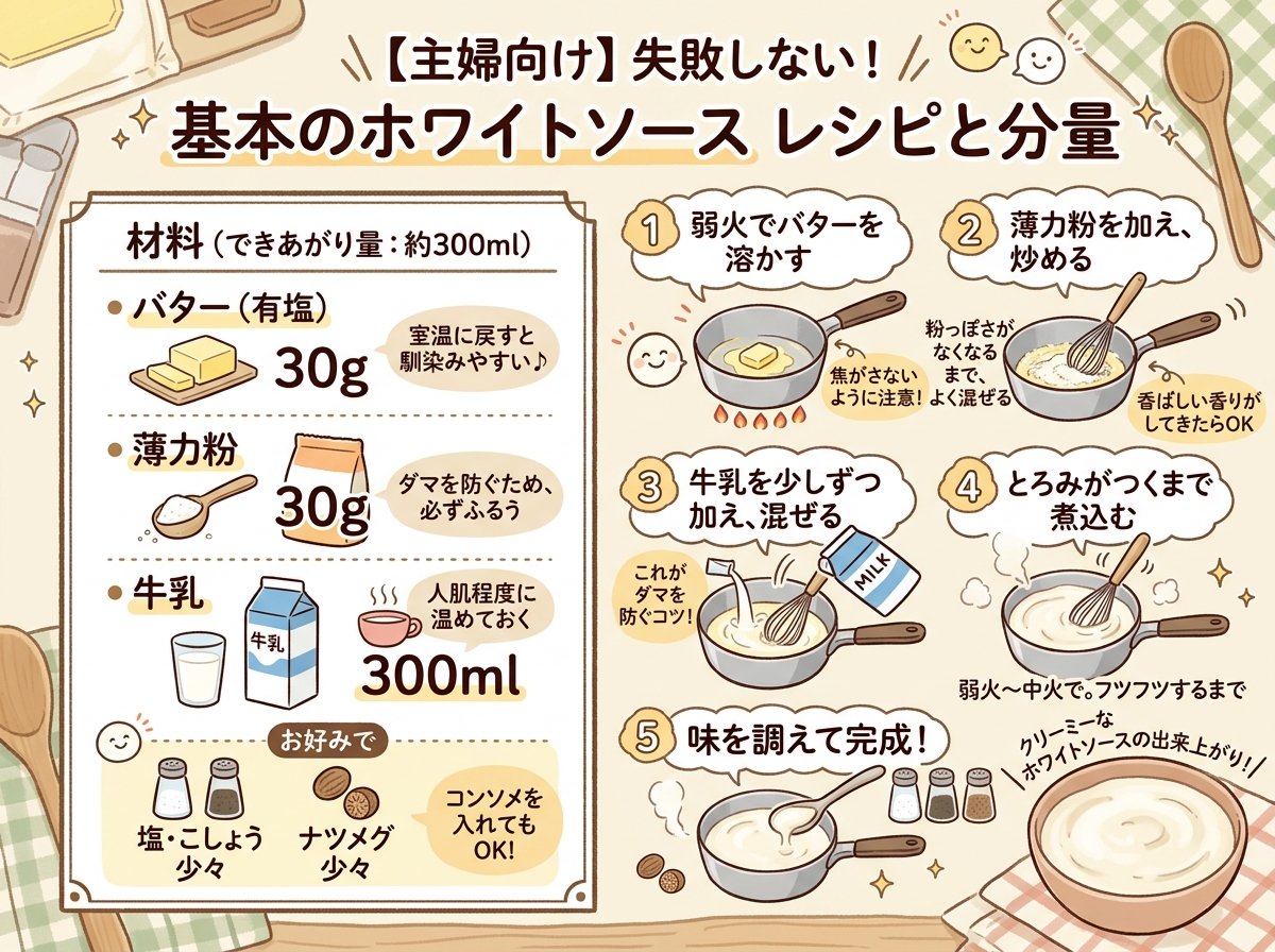 ホワイトソース基本のレシピ材料と分量