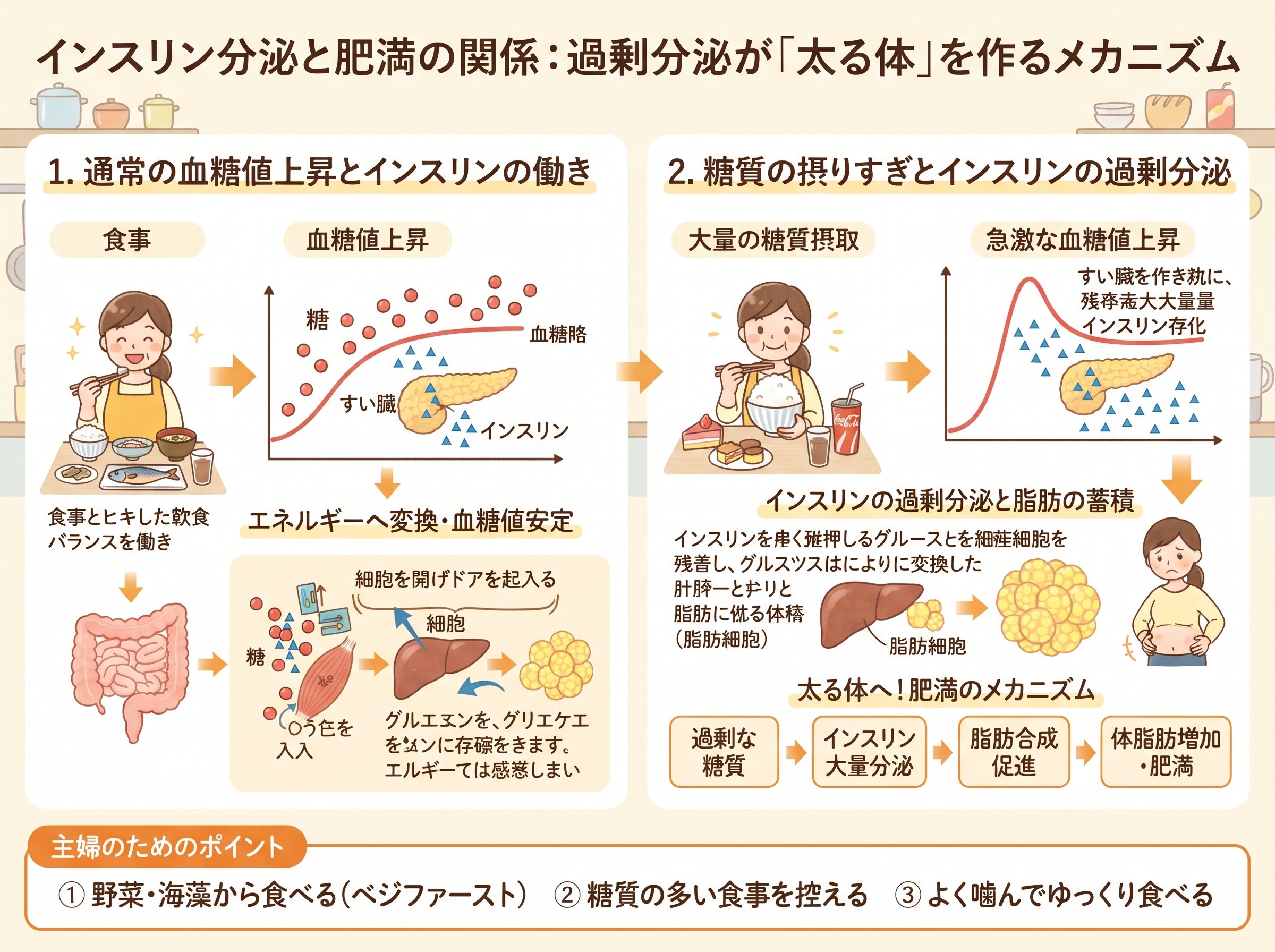インスリン分泌と肥満の関係:過剰分泌が「太る体」を作るメカニズム