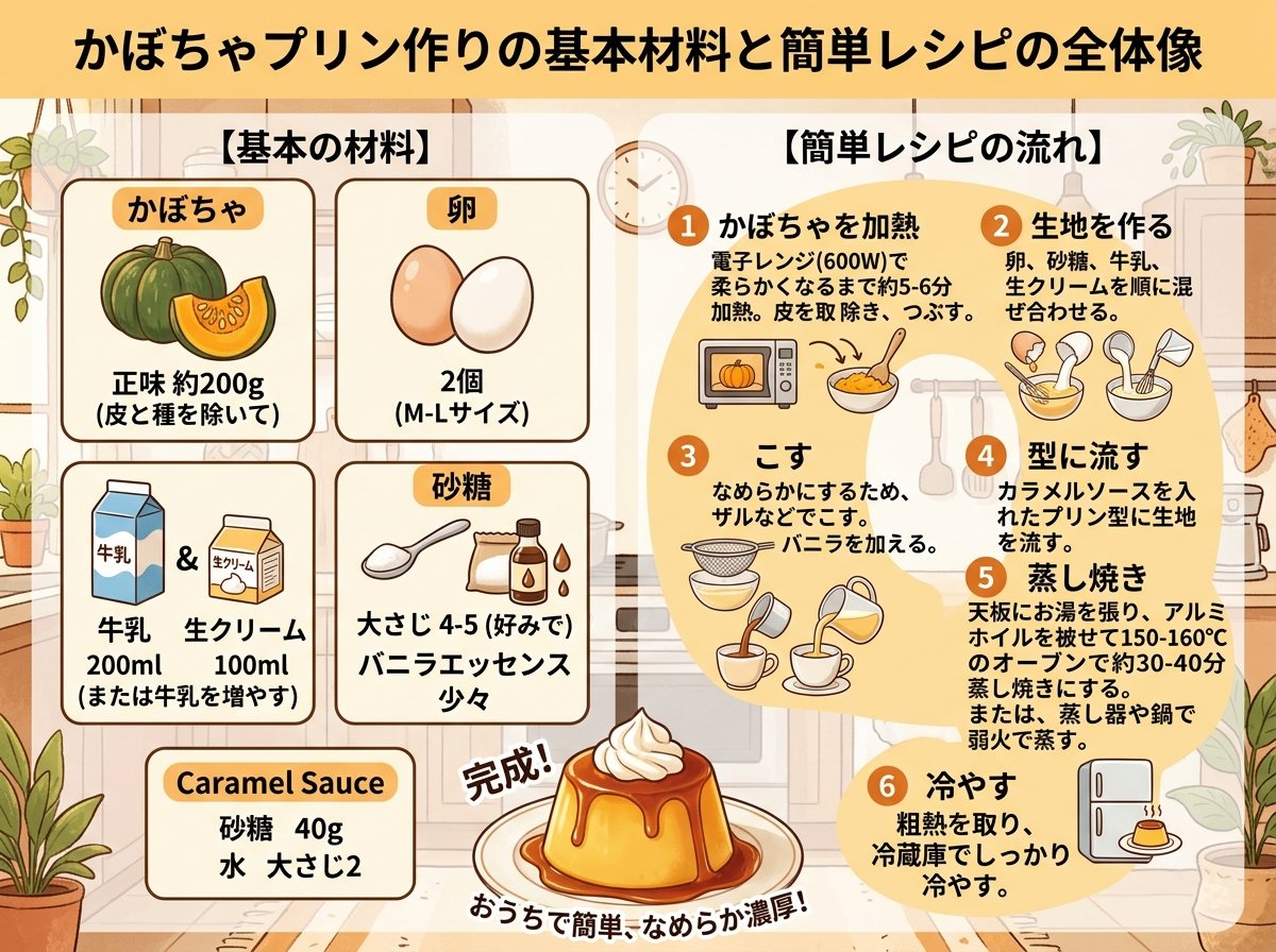 かぼちゃプリン作り方の基本材料と簡単レシピの全体像