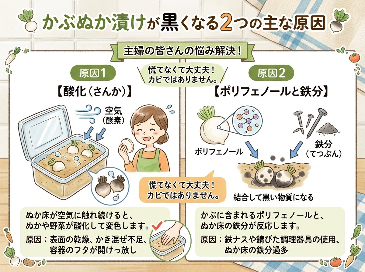 かぶぬか漬けが黒くなる2つの主な原因