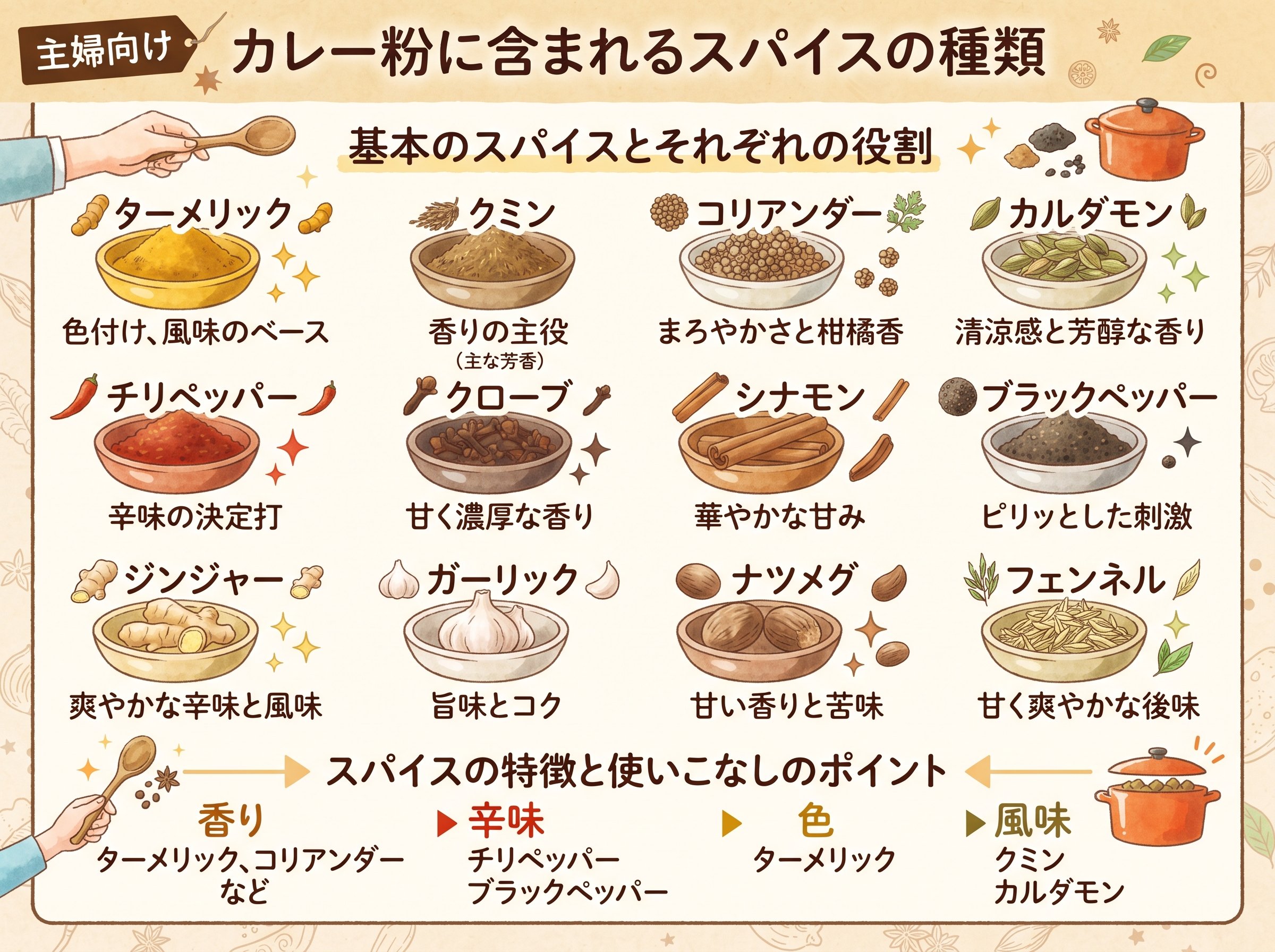 カレー粉に含まれるスパイスの種類