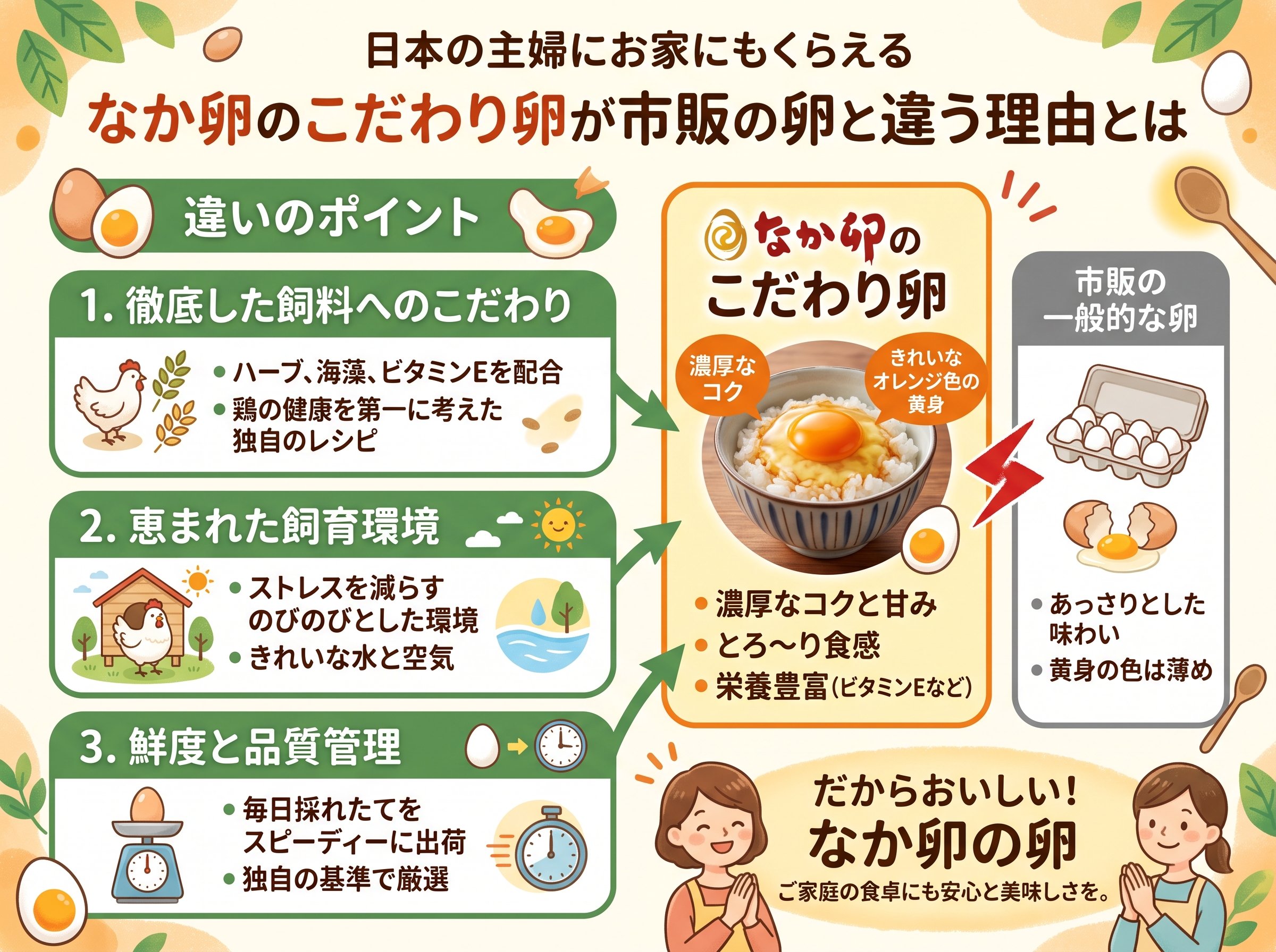 なか卯のこだわり卵が市販の卵と違う理由とは