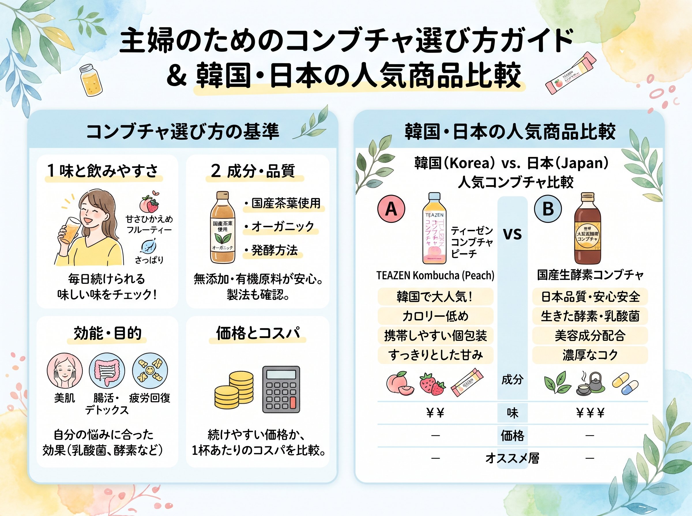 コンブチャ選び方の基準と韓国・日本の人気商品比較