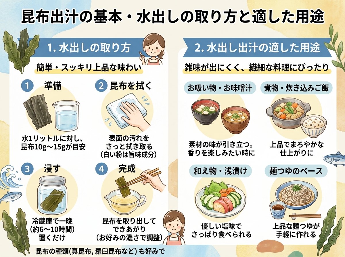 昆布出汁の基本・水出しの取り方と適した用途