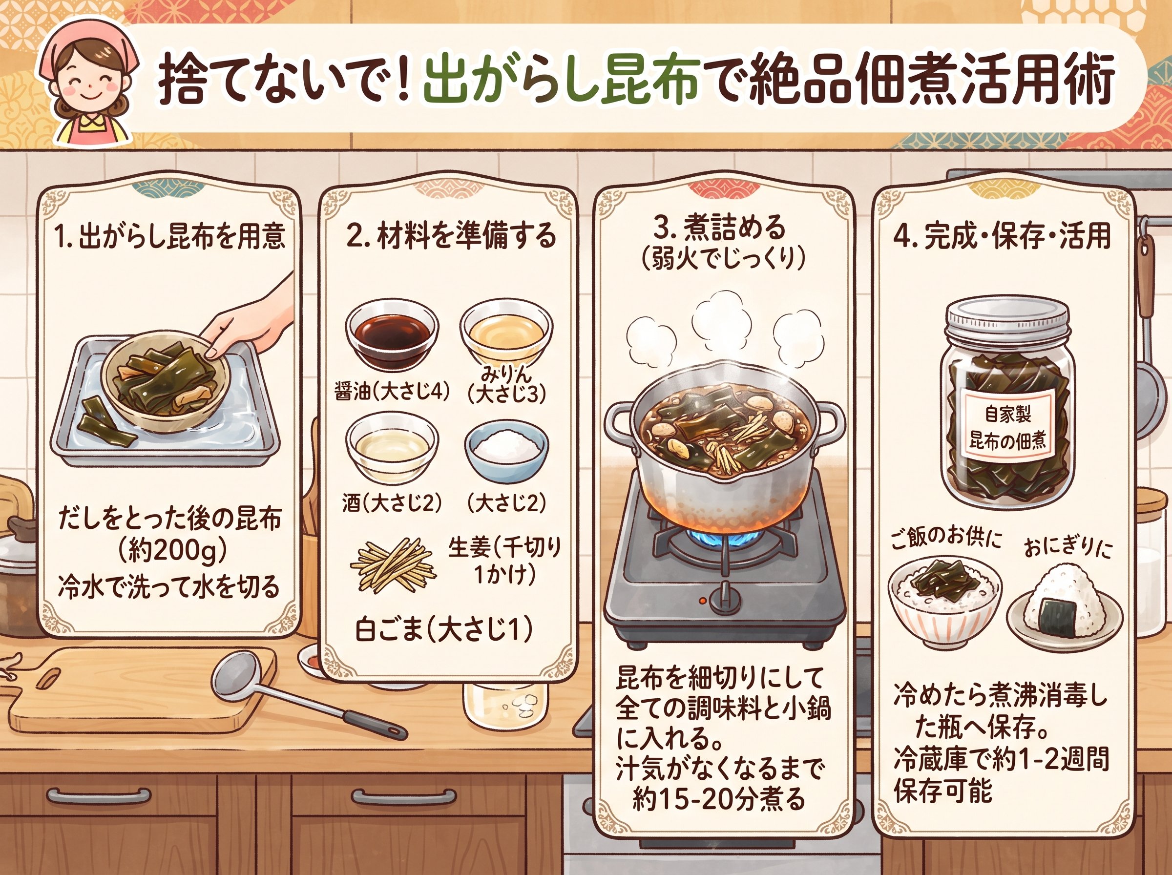 昆布出汁・出がらし昆布を捨てずに佃煮として活用する方法