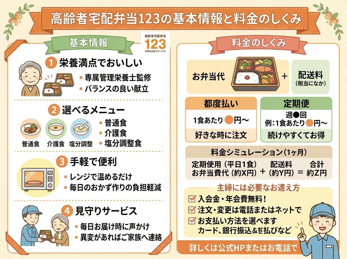 高齢者宅配弁当123の基本情報と料金のしくみ
