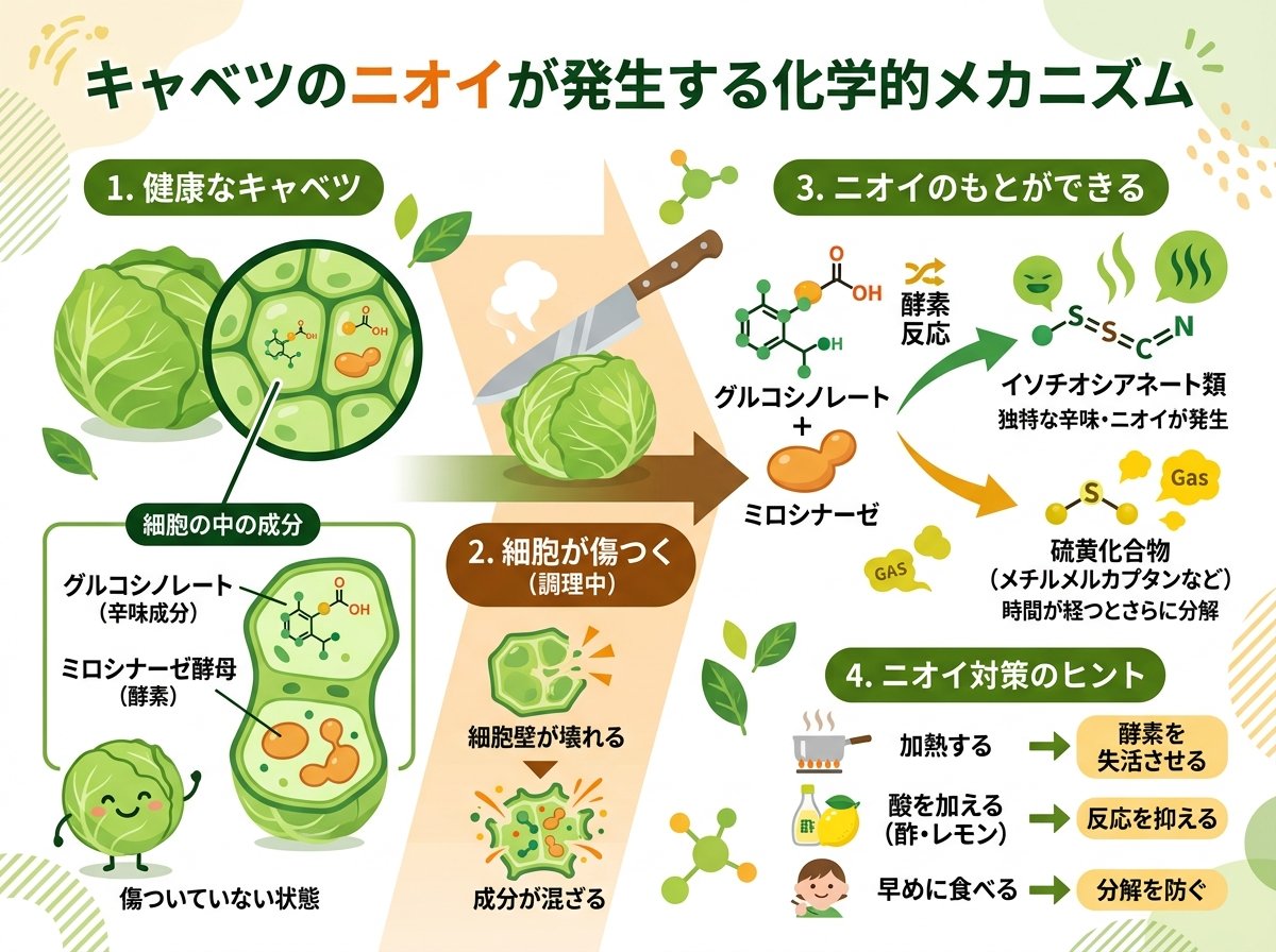 キャベツの臭いが発生する化学的メカニズム