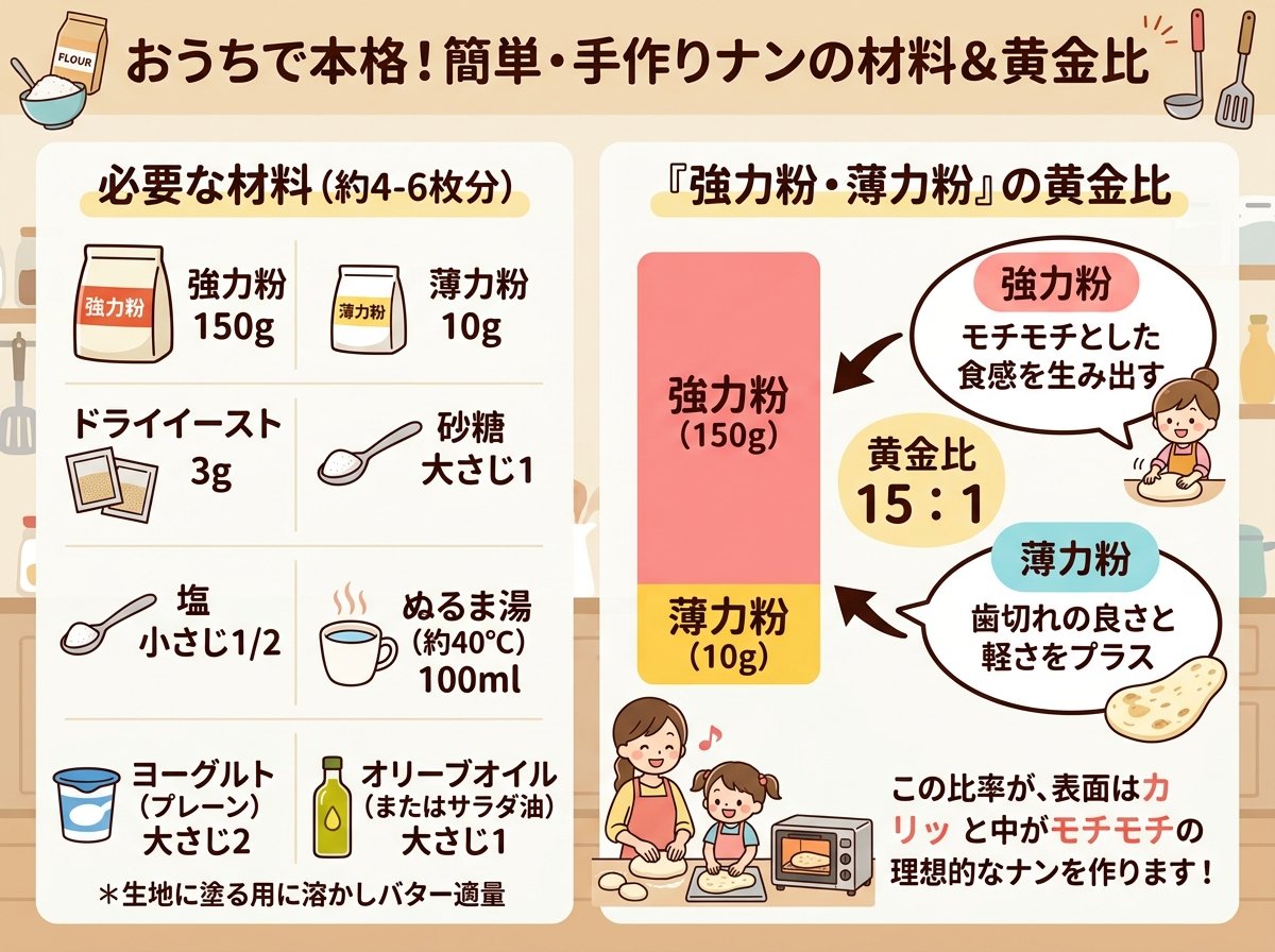 ナン手作りに必要な材料と「強力粉・薄力粉」の黄金比