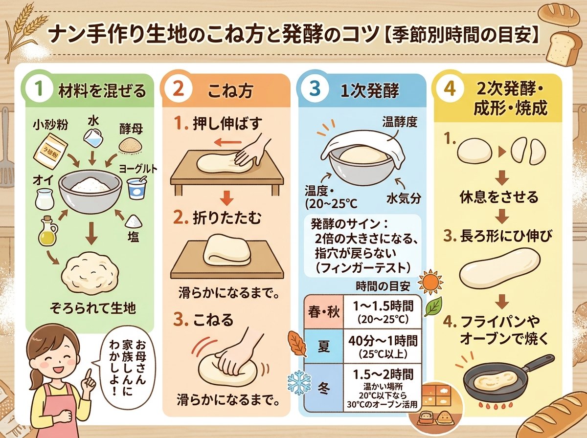 ナン手作り生地のこね方と発酵のコツ【季節別時間の目安】
