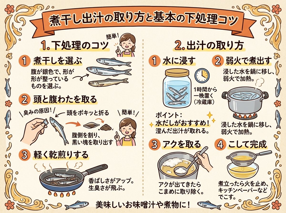 煮干し出汁の取り方と基本の下処理コツ