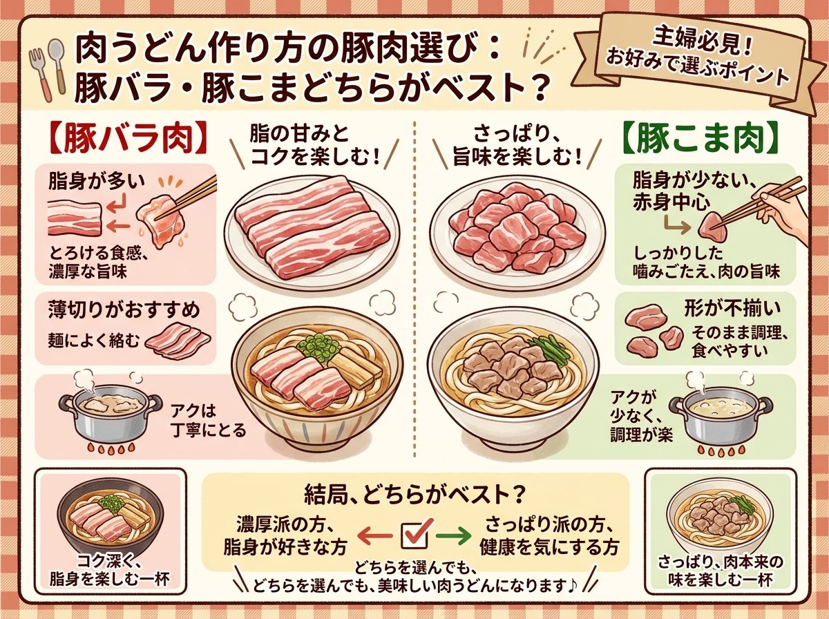 肉うどん作り方の豚肉選び:豚バラ・豚こまどちらがベスト?