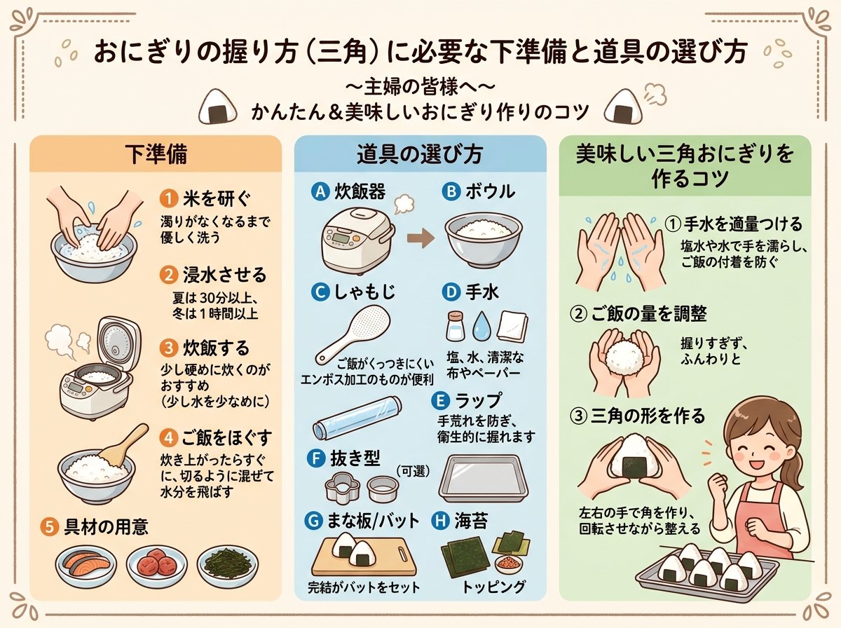 おにぎりの握り方 三角に必要な下準備と道具の選び方