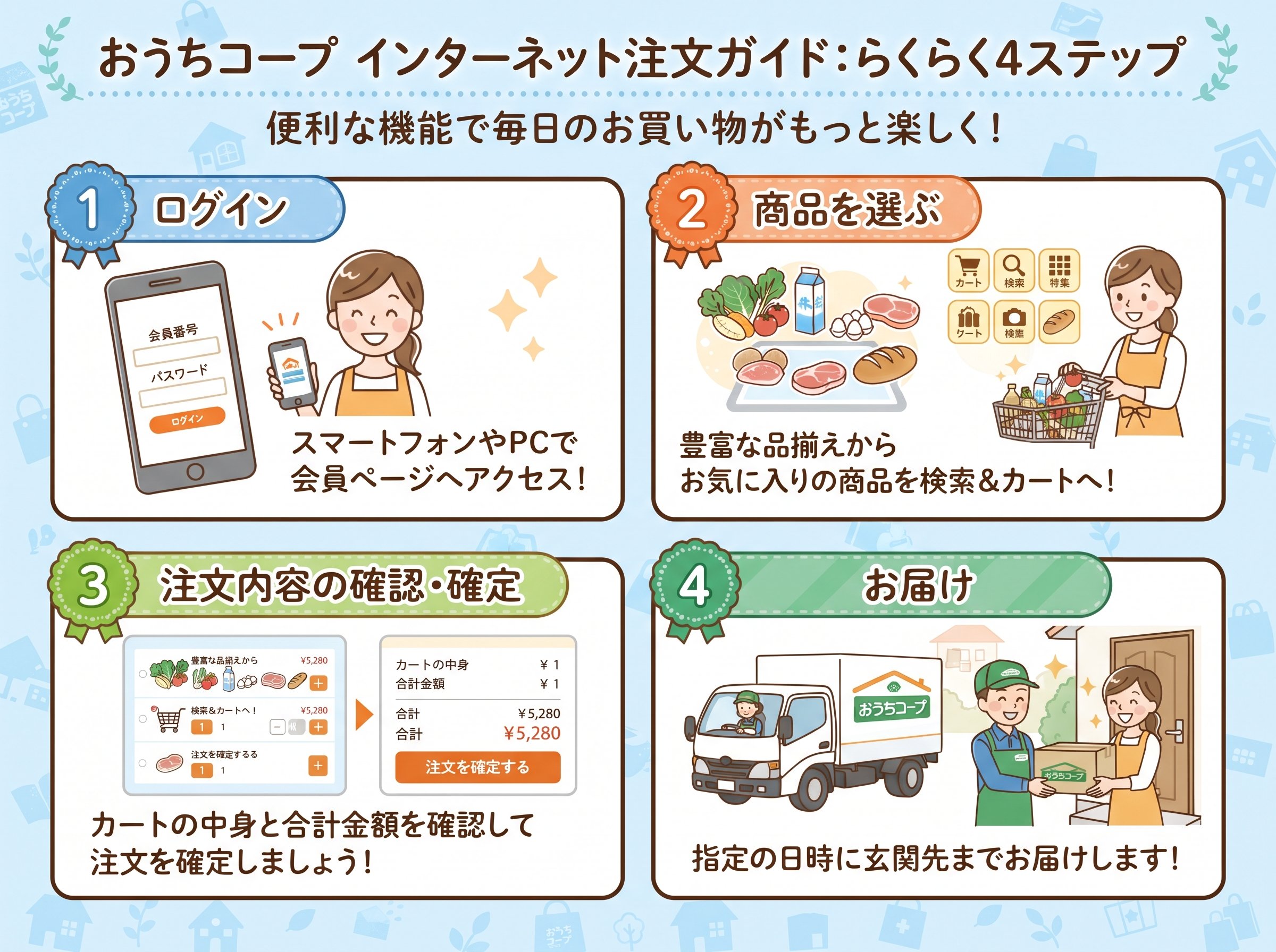 おうちコープのインターネット注文の基本的な使い方