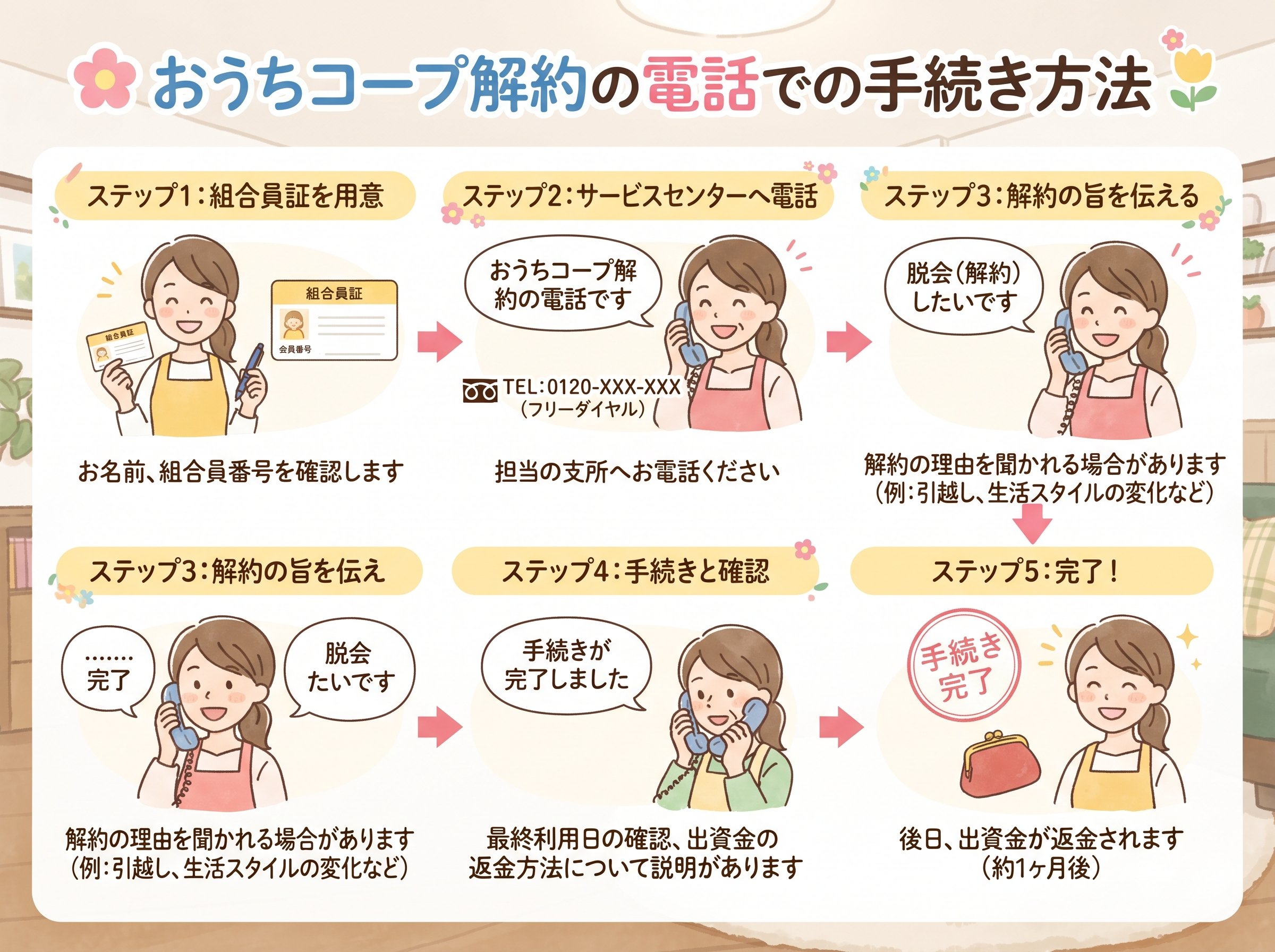 おうちコープ解約の電話での手続き方法