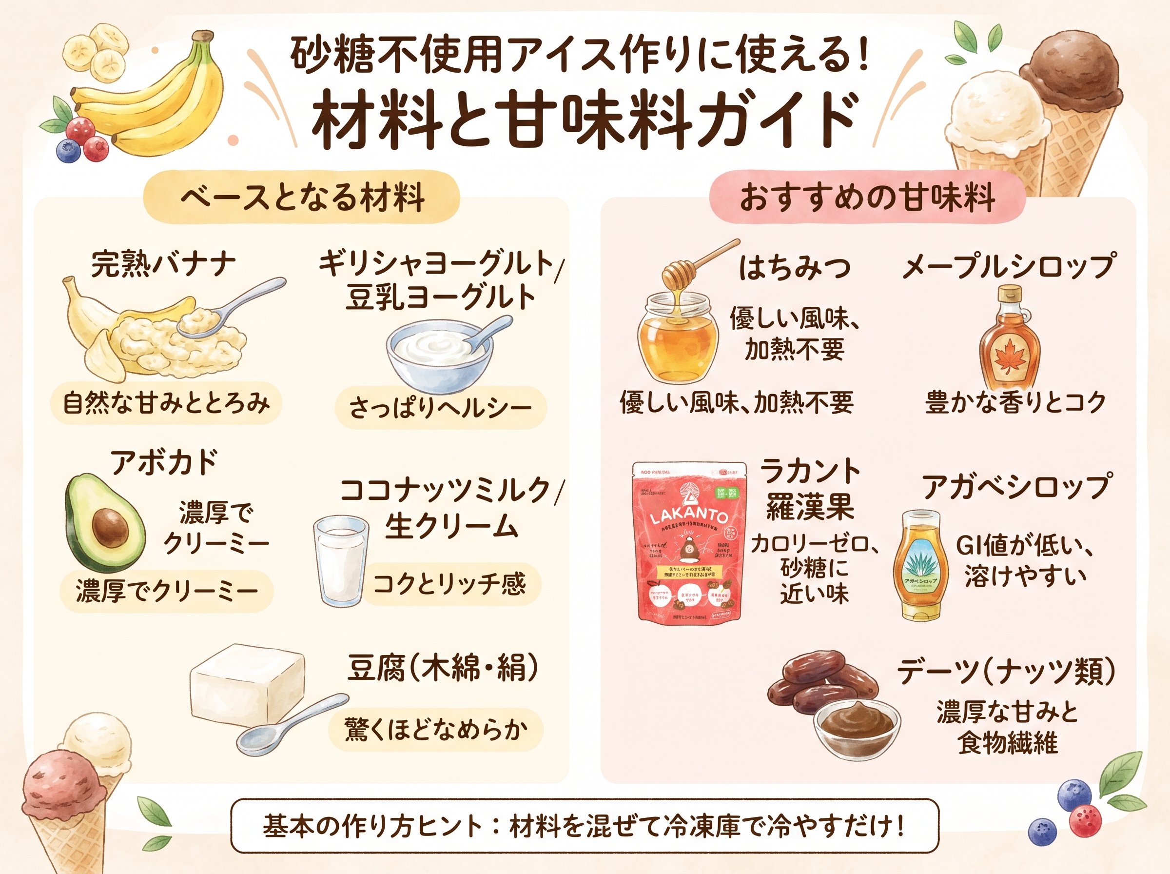砂糖不使用アイス作りに使える材料と甘味料の種類