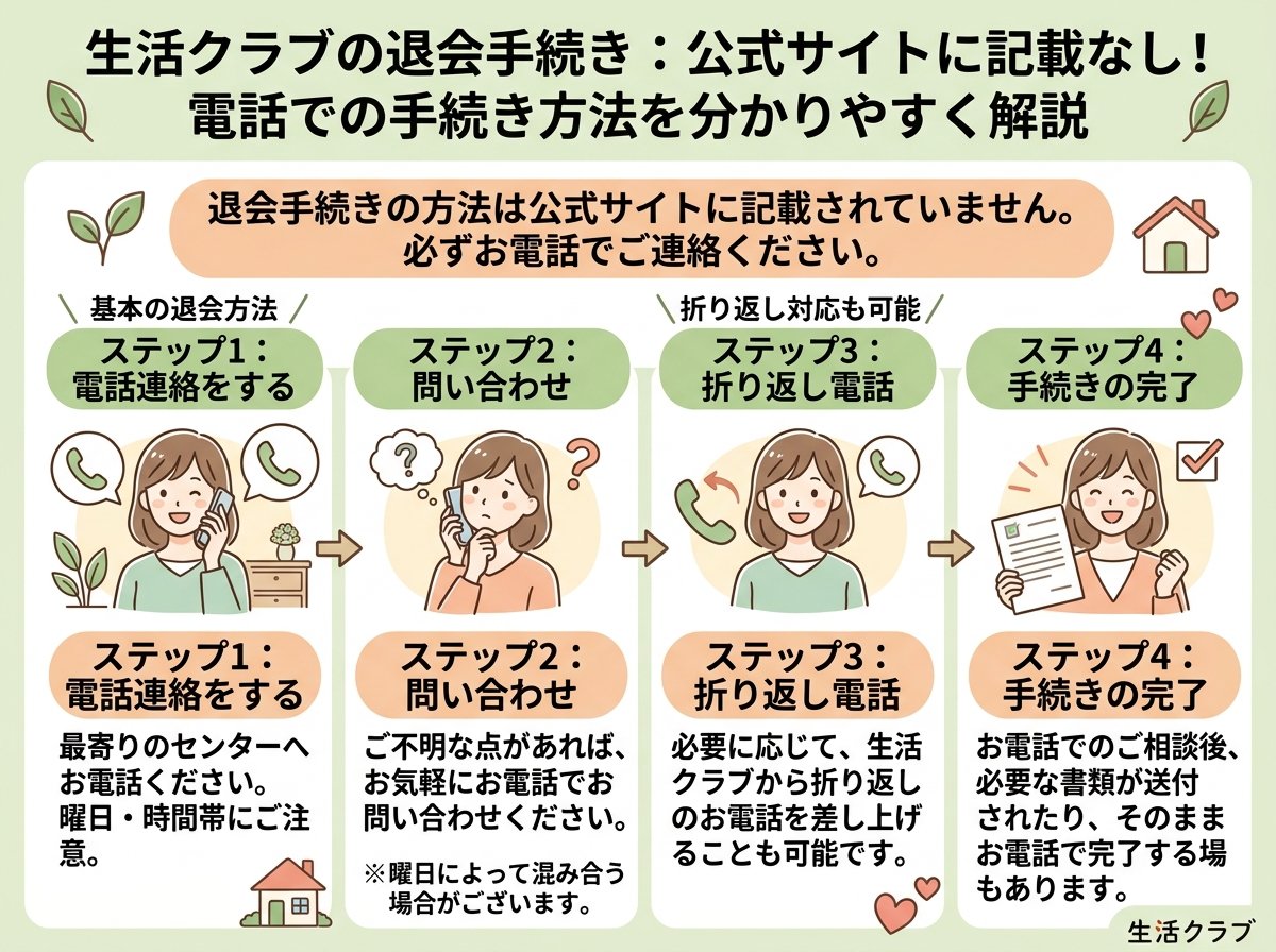生活クラブの退会手続き:退会は電話連絡。問い合わせで折り返し電話もらうことも可能。手続きの方法は公式サイトに記載されていない