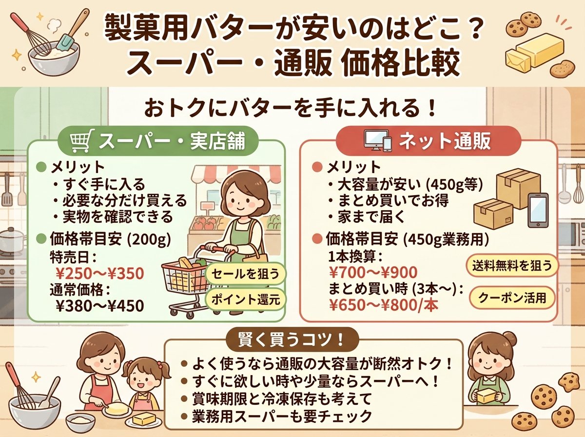 製菓用バターが安いのはどこ?スーパー・通販を価格比較