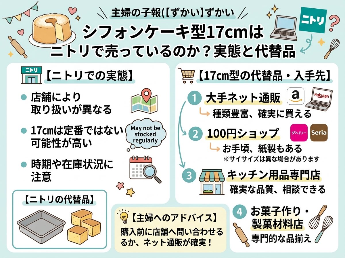 シフォンケーキ型17cmはニトリで売っているのか?実態と代替品