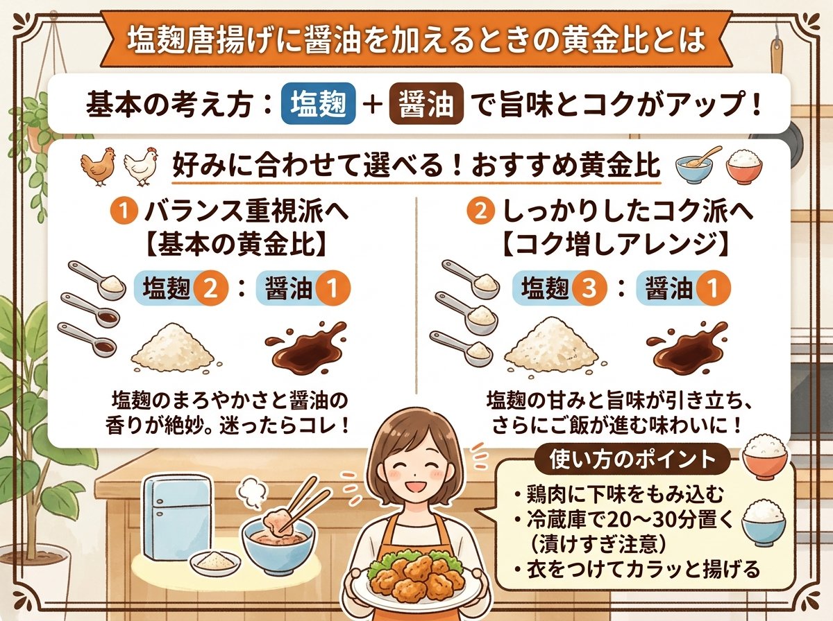 塩麹唐揚げに醤油を加えるときの黄金比とは