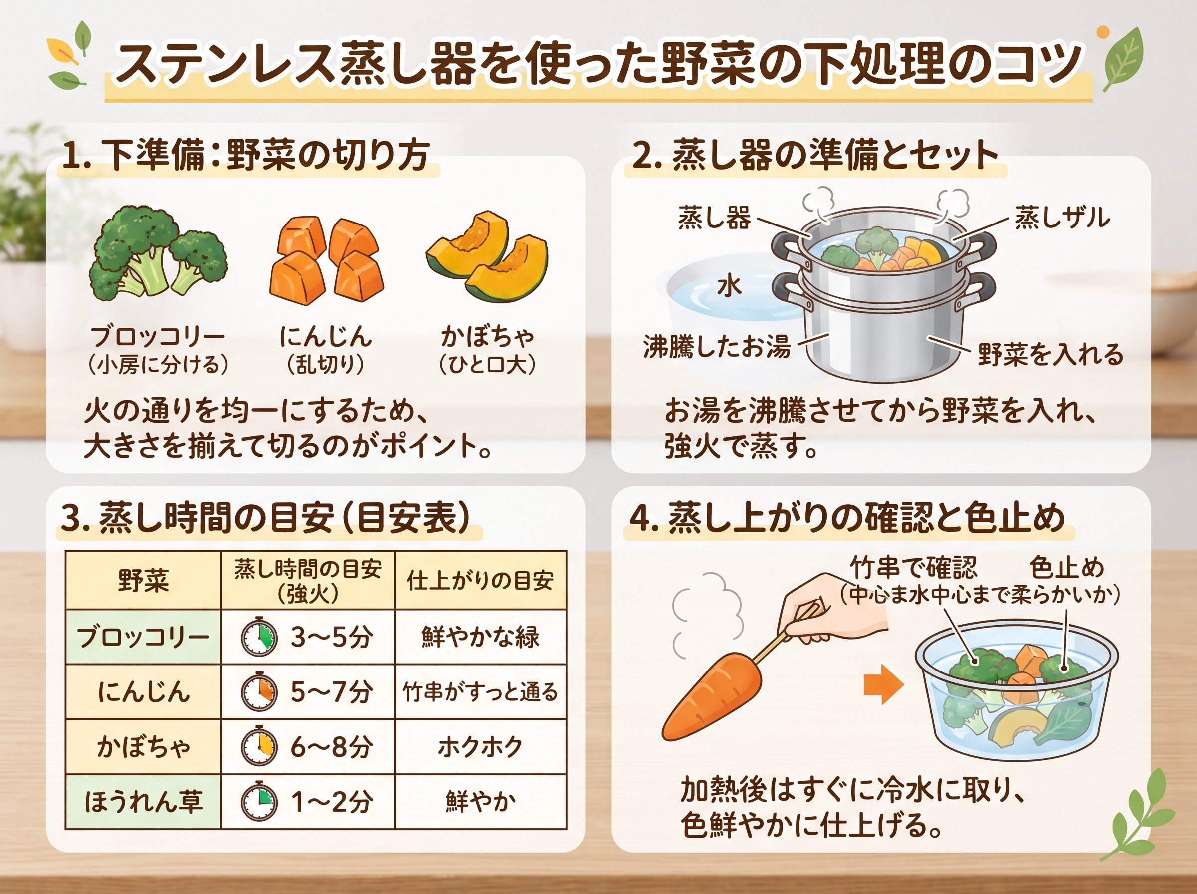 ステンレス蒸し器を使った野菜の下処理のコツ
