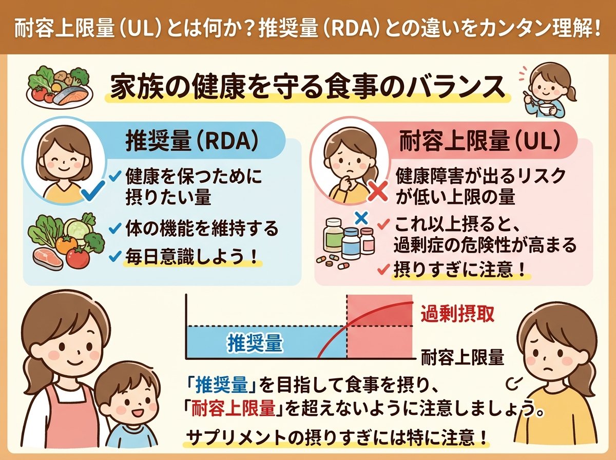 耐容上限量とは何か、推奨量との違いを簡単に理解する