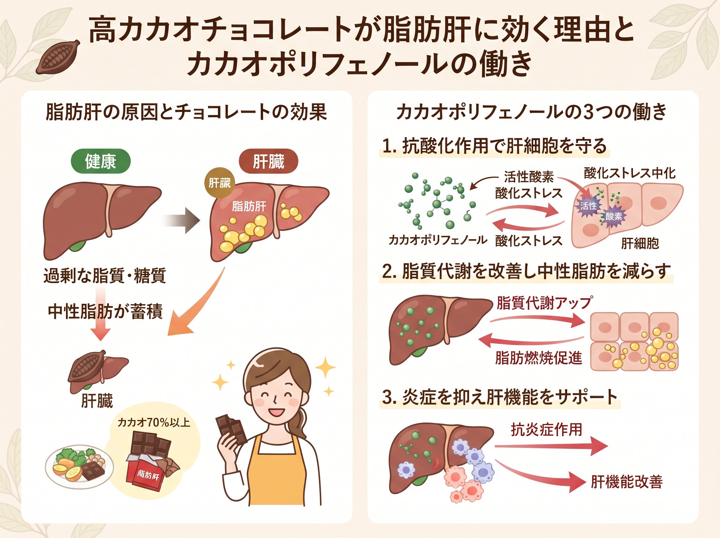 高カカオチョコレートが肝臓の脂肪肝に効く理由とカカオポリフェノールの働き