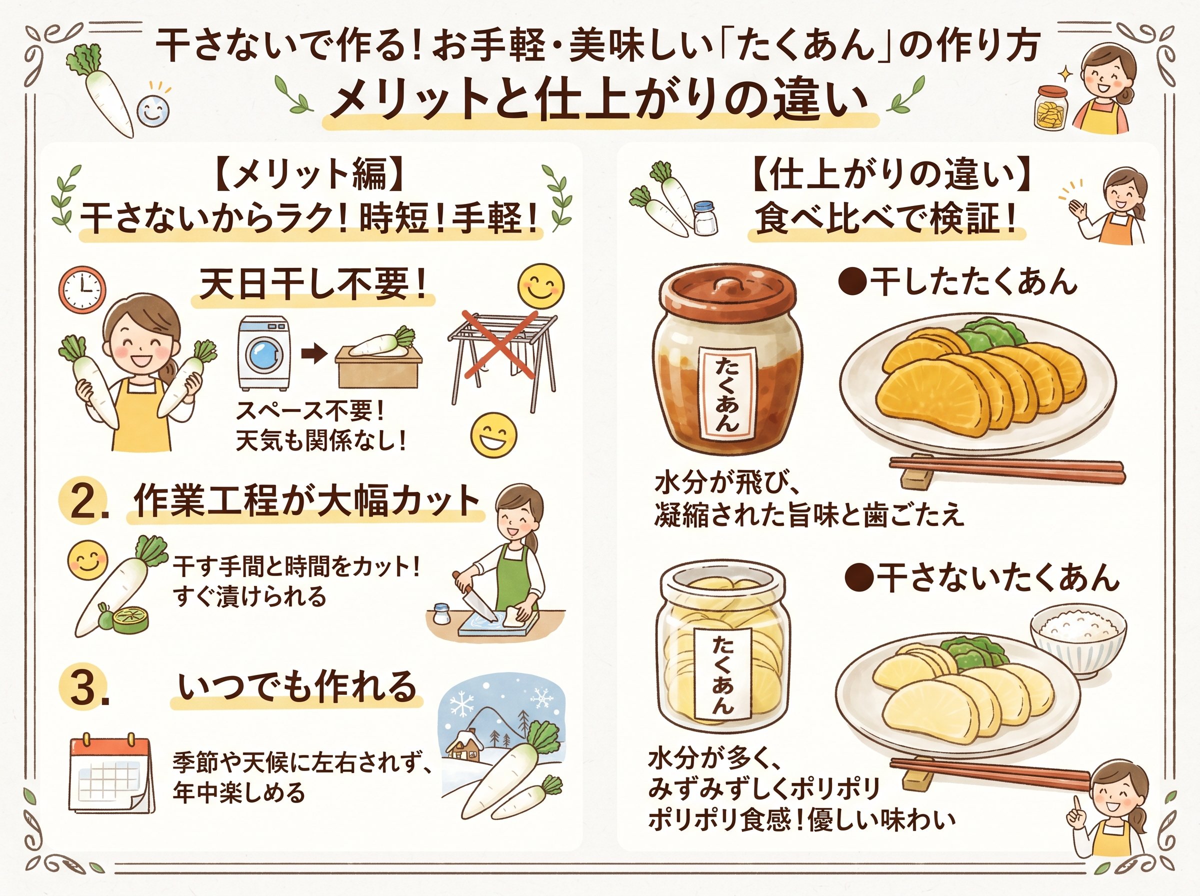たくあんを干さないで作るメリットと仕上がりの違い