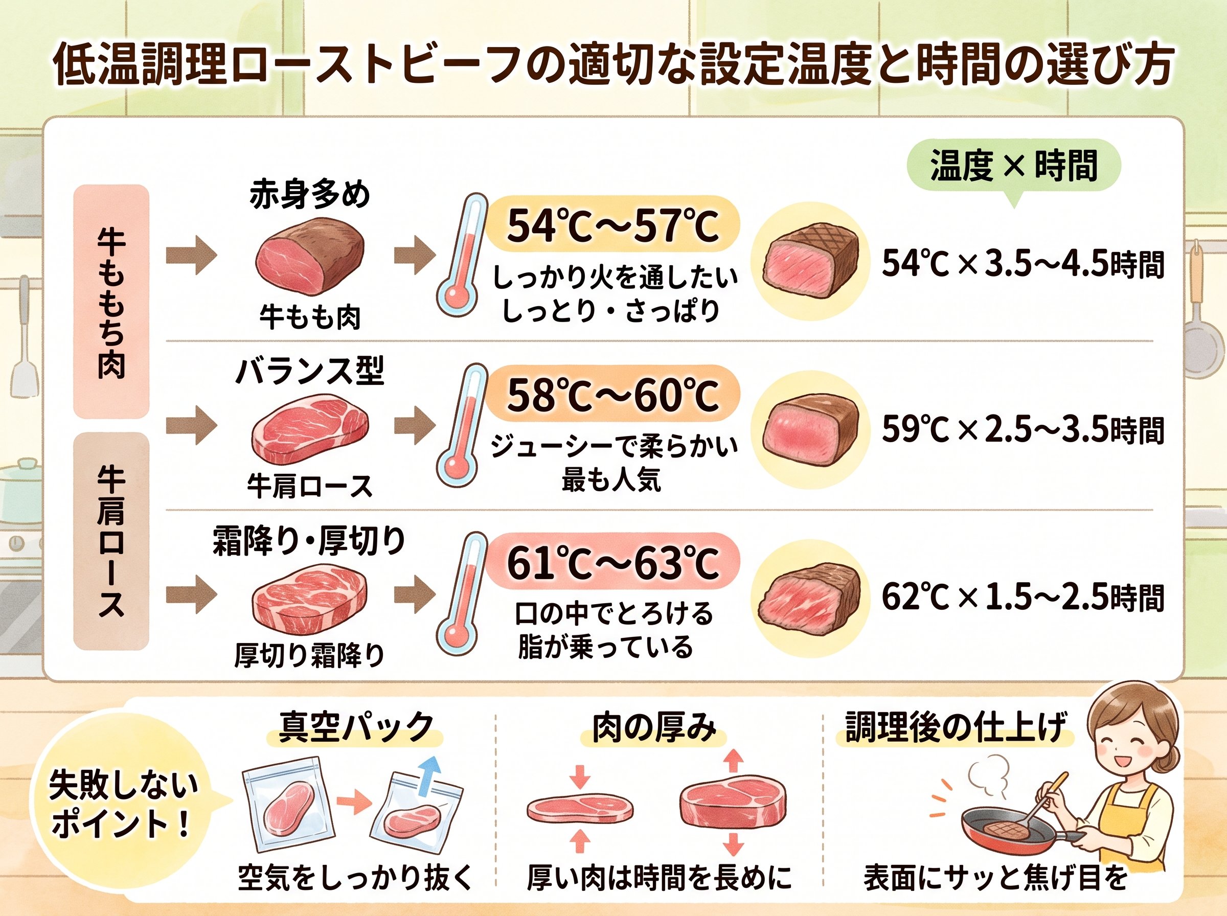 低温調理ローストビーフの適切な設定温度と時間の選び方