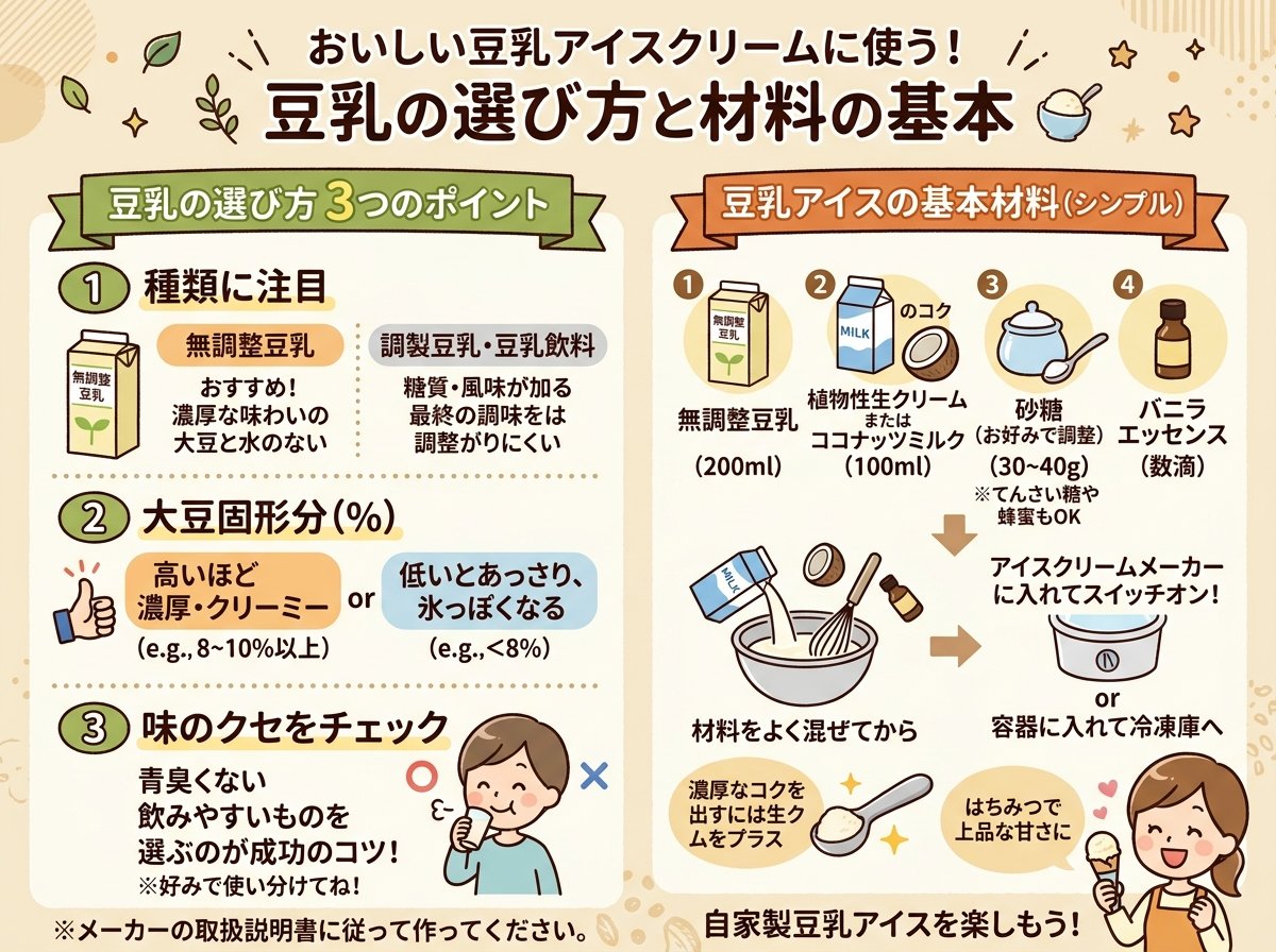 豆乳アイスクリームに使う豆乳の選び方と材料の基本