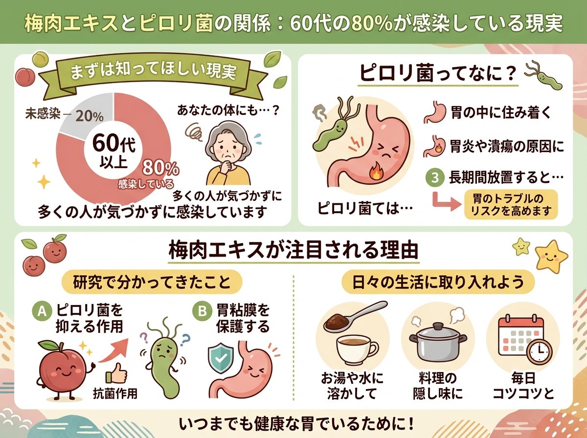 梅肉エキスとピロリ菌の関係:60代の80%が感染している現実