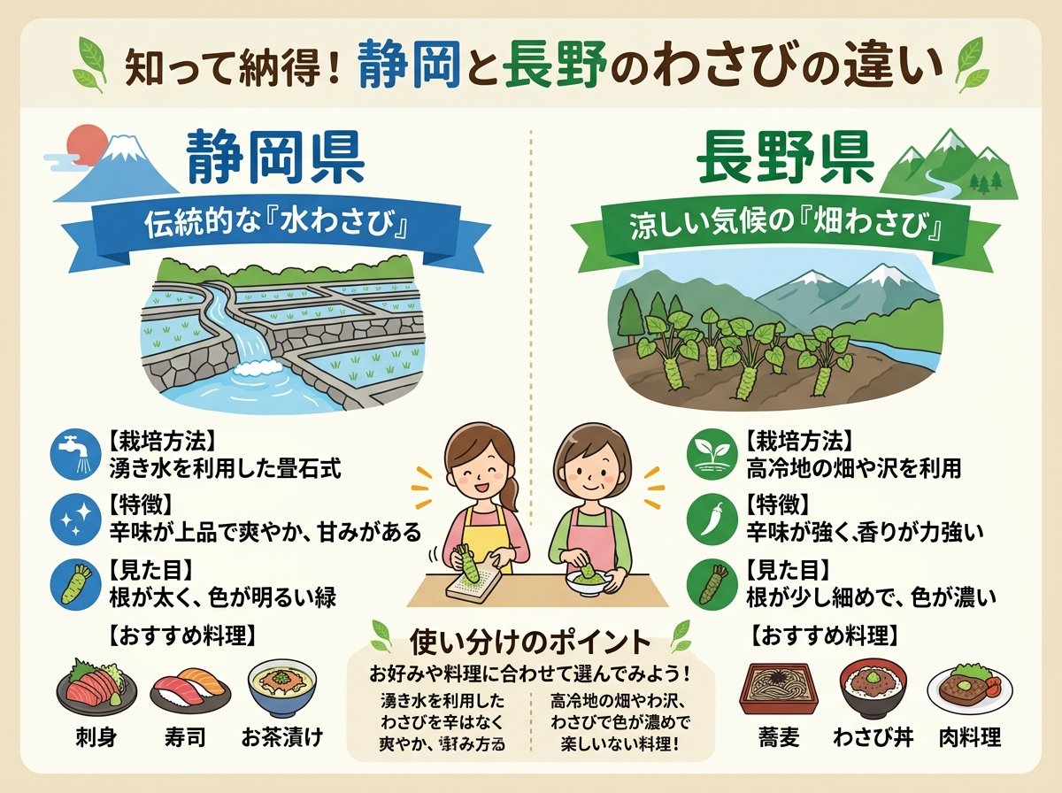 静岡と長野のわさびの違いは?