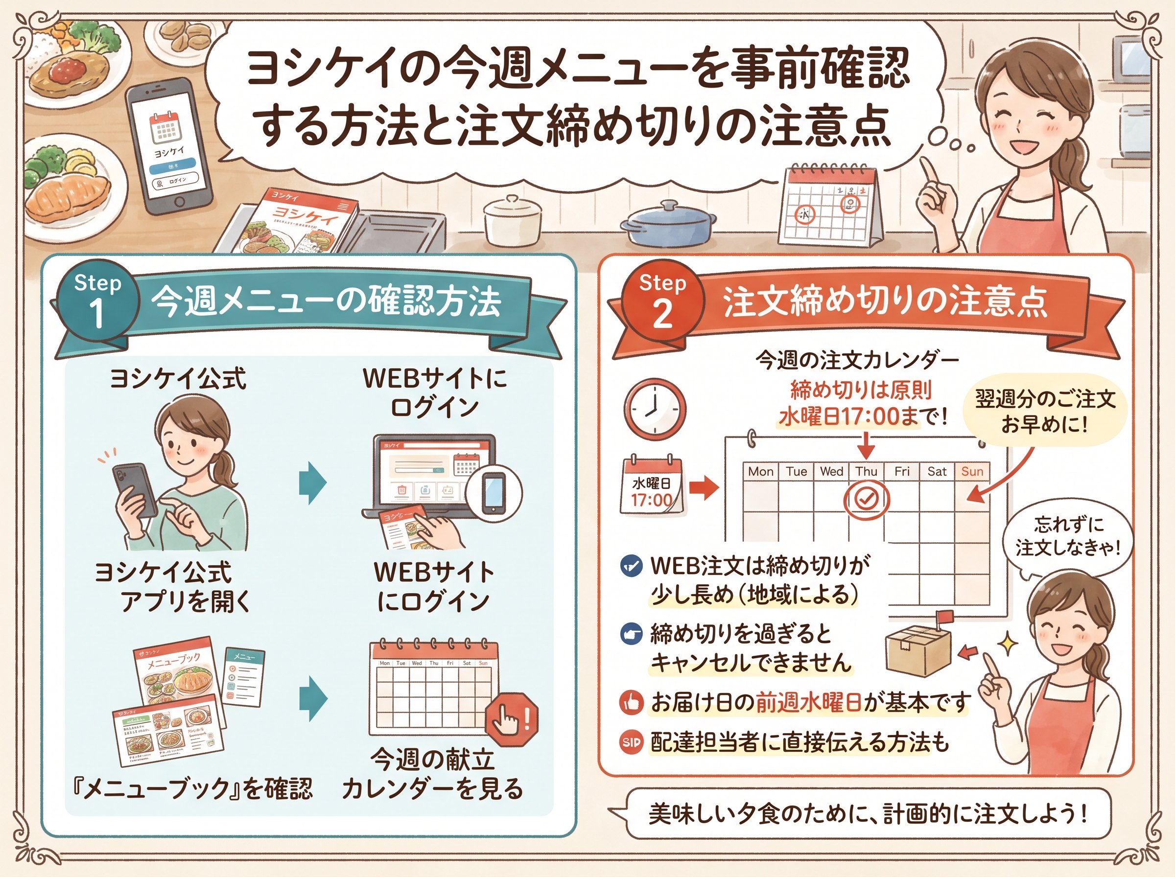 ヨシケイの今週メニューを事前確認する方法と注文締め切りの注意点