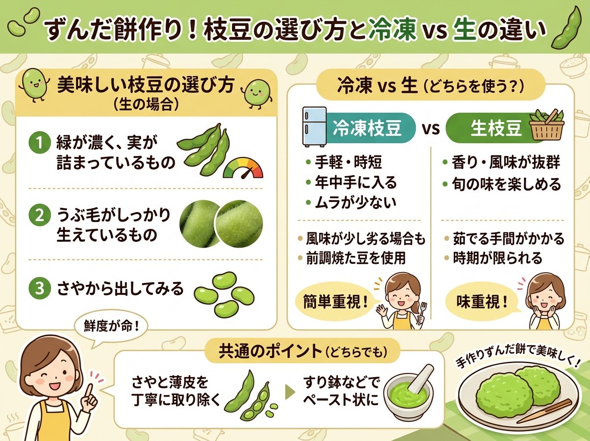 ずんだ餅の作り方に使う枝豆の選び方・冷凍 vs 生の違い